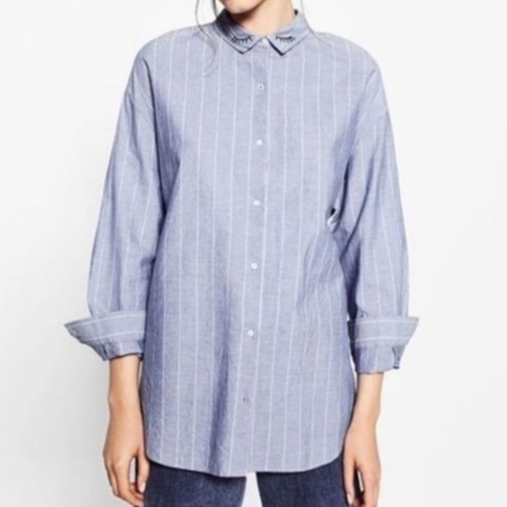 Zara Trafaluc Collection Eyelash Embroidered Collar Shirt